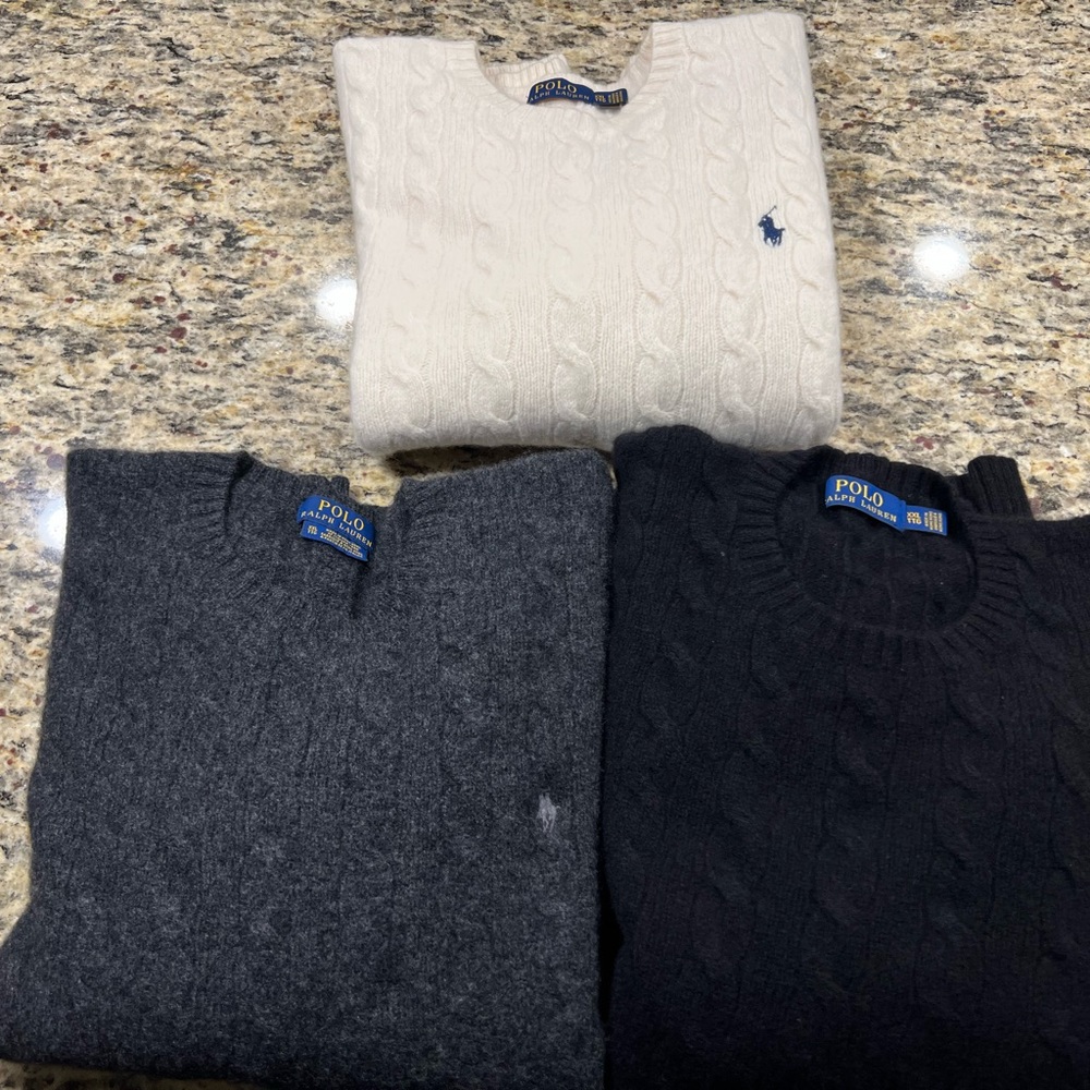 3 Polo Ralph Lauren Wool Cashmere Blend crew neck sweaters.